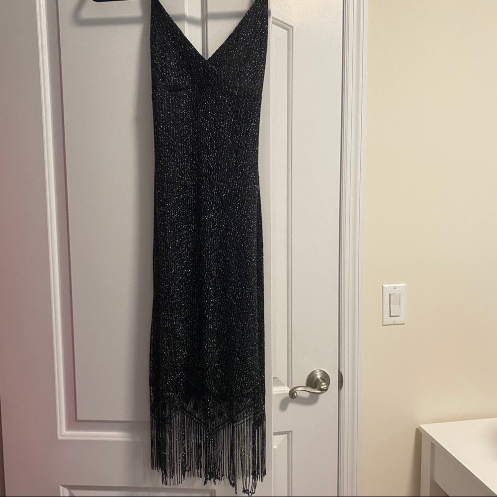 Flapper halter crochet metallic dress w/ fringe